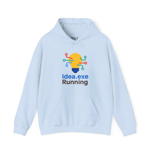 "Idea.exe Running" Unisex Heavy Blend™ Hooded Sweatshirt - Witty Tech Apparel, Vibrant Color Digital - Era Inspired Design - AI Tee Hero