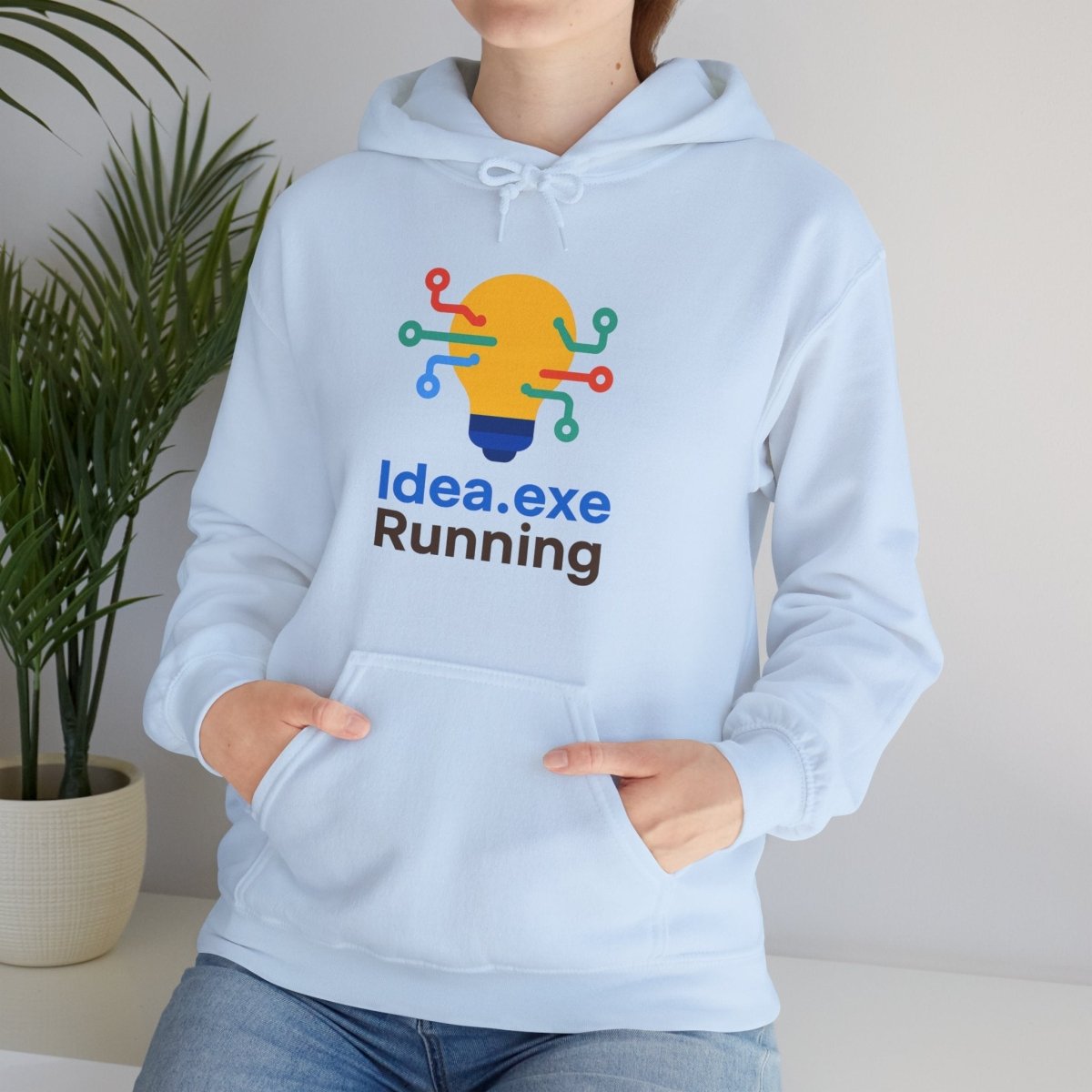 "Idea.exe Running" Unisex Heavy Blend™ Hooded Sweatshirt - Witty Tech Apparel, Vibrant Color Digital - Era Inspired Design - AI Tee Hero