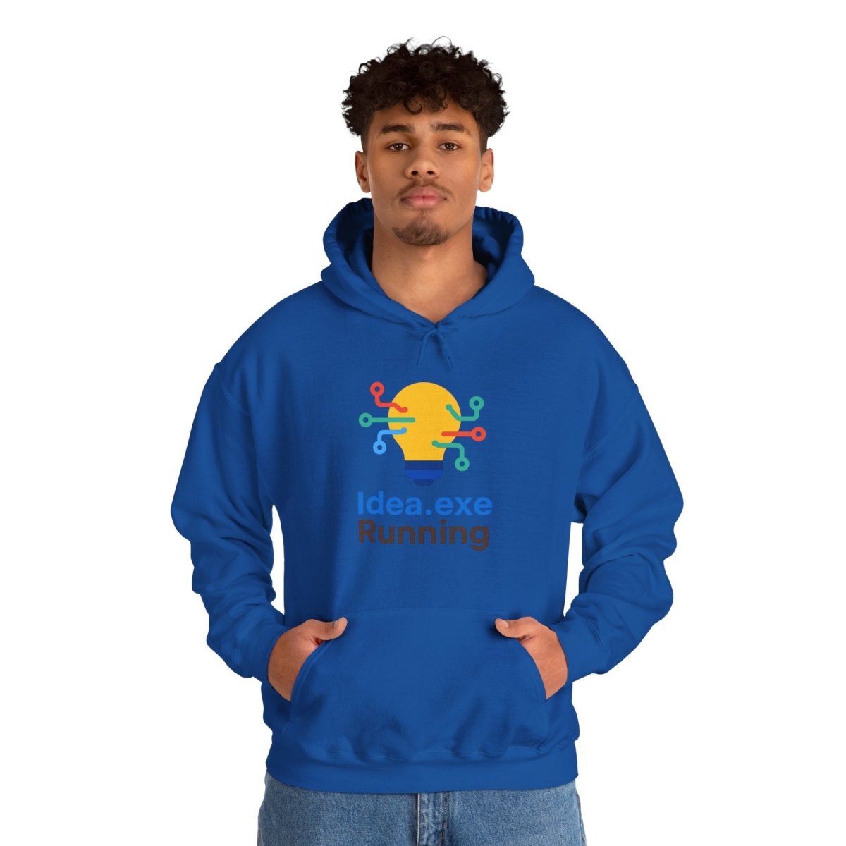 "Idea.exe Running" Unisex Heavy Blend™ Hooded Sweatshirt - Witty Tech Apparel, Vibrant Color Digital - Era Inspired Design - AI Tee Hero