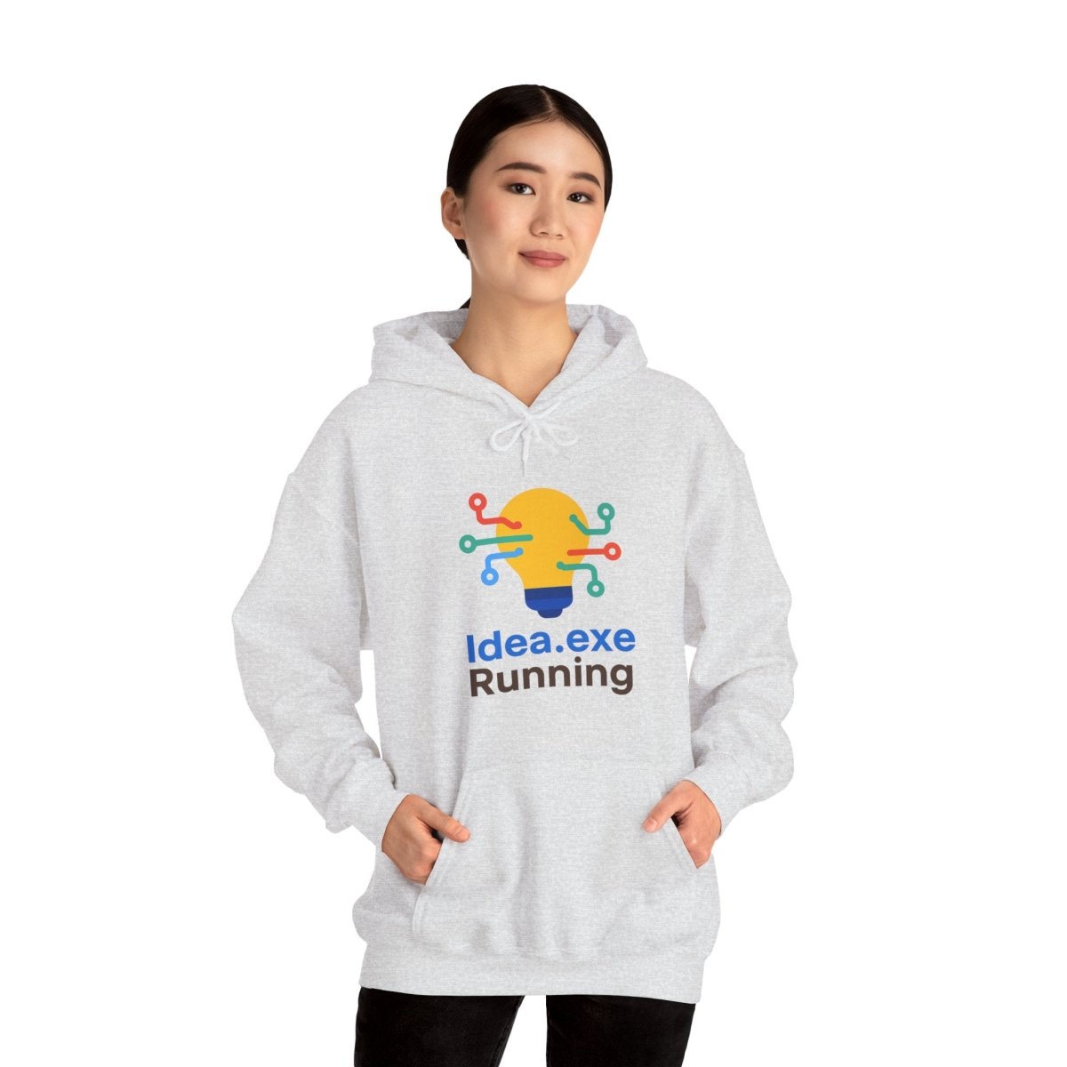 "Idea.exe Running" Unisex Heavy Blend™ Hooded Sweatshirt - Witty Tech Apparel, Vibrant Color Digital - Era Inspired Design - AI Tee Hero