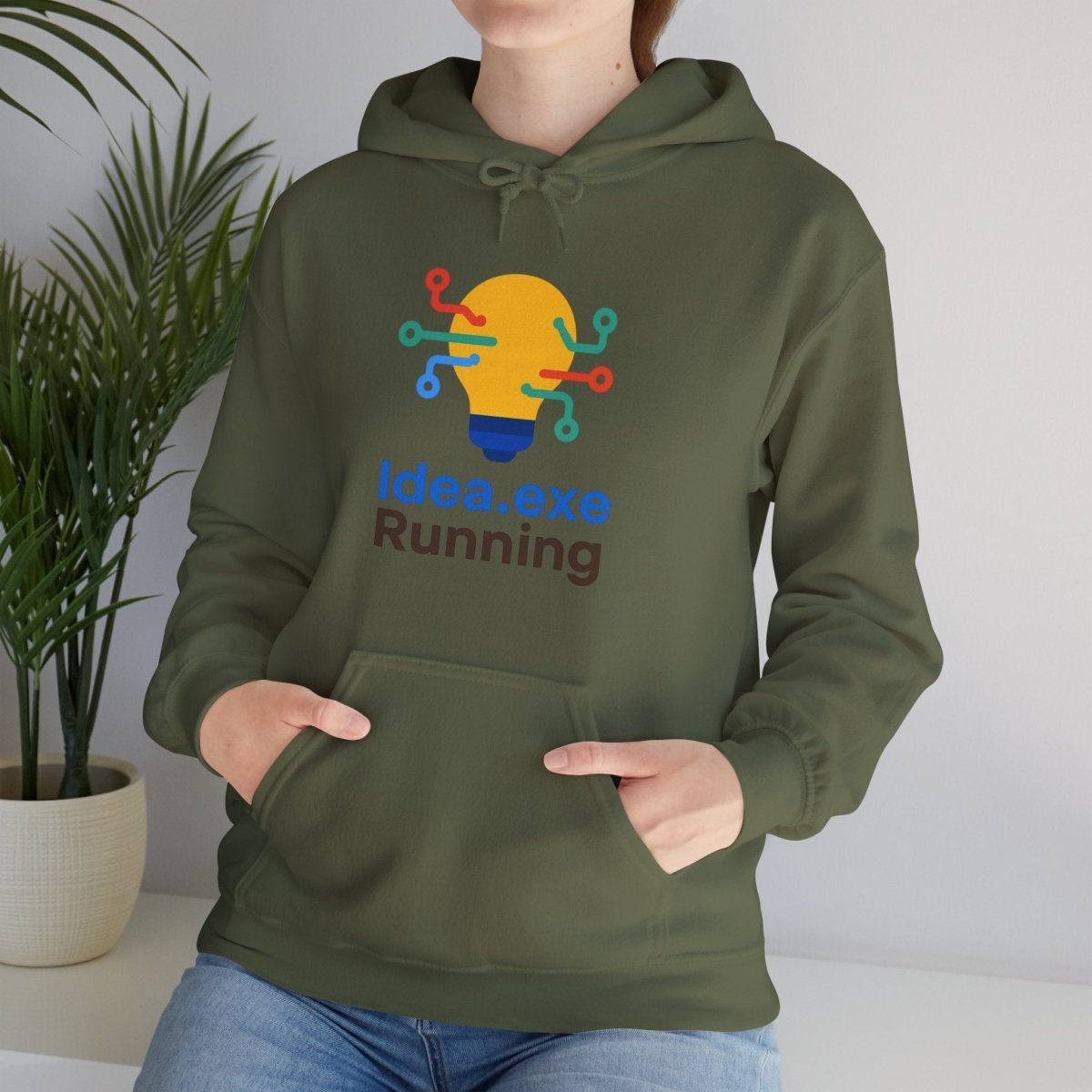 "Idea.exe Running" Unisex Heavy Blend™ Hooded Sweatshirt - Witty Tech Apparel, Vibrant Color Digital - Era Inspired Design - AI Tee Hero