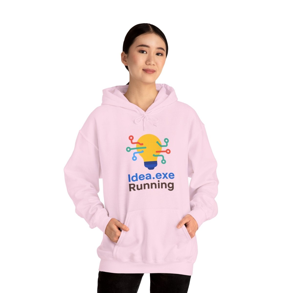 "Idea.exe Running" Unisex Heavy Blend™ Hooded Sweatshirt - Witty Tech Apparel, Vibrant Color Digital - Era Inspired Design - AI Tee Hero