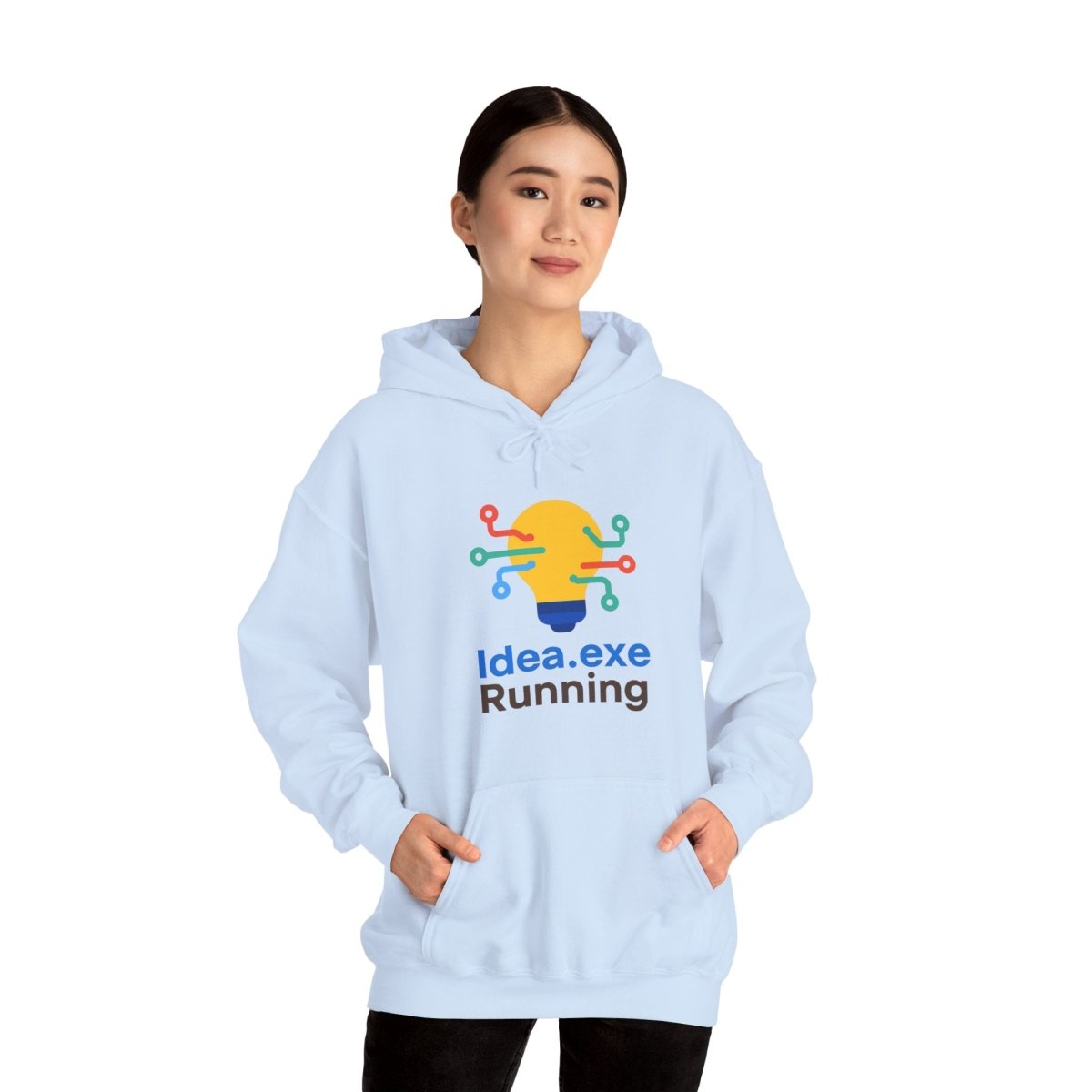 "Idea.exe Running" Unisex Heavy Blend™ Hooded Sweatshirt - Witty Tech Apparel, Vibrant Color Digital - Era Inspired Design - AI Tee Hero