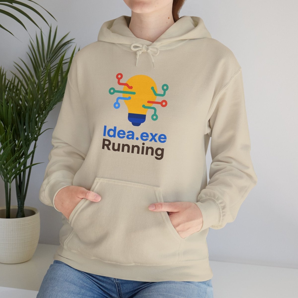 "Idea.exe Running" Unisex Heavy Blend™ Hooded Sweatshirt - Witty Tech Apparel, Vibrant Color Digital - Era Inspired Design - AI Tee Hero