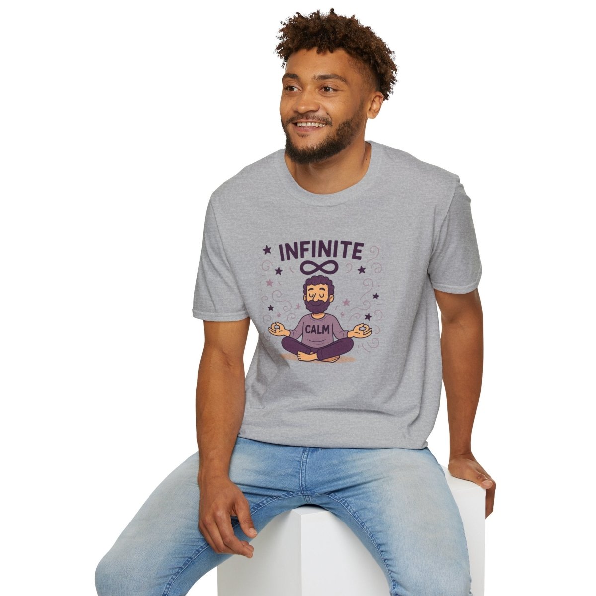 "Infinite Calm" Meditation Vibes T-Shirt - Unisex Softstyle Shirt, Gift for Yogis, Mindfulness, Relaxation, Zen Art Tee, Casual Everyday Wear - MINDSet Collection - AI Tee Hero