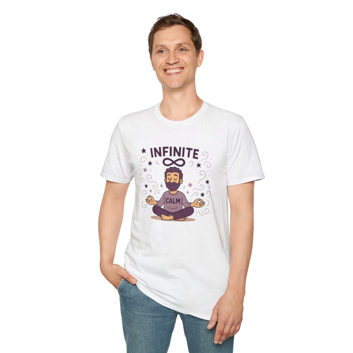 "Infinite Calm" Meditation Vibes T-Shirt - Unisex Softstyle Shirt, Gift for Yogis, Mindfulness, Relaxation, Zen Art Tee, Casual Everyday Wear - MINDSet Collection - AI Tee Hero