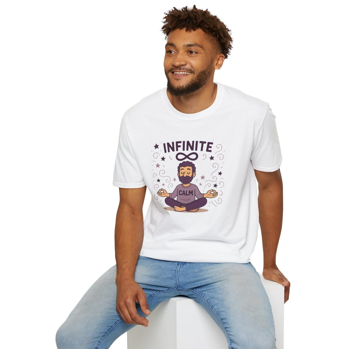 "Infinite Calm" Meditation Vibes T-Shirt - Unisex Softstyle Shirt, Gift for Yogis, Mindfulness, Relaxation, Zen Art Tee, Casual Everyday Wear - MINDSet Collection - AI Tee Hero