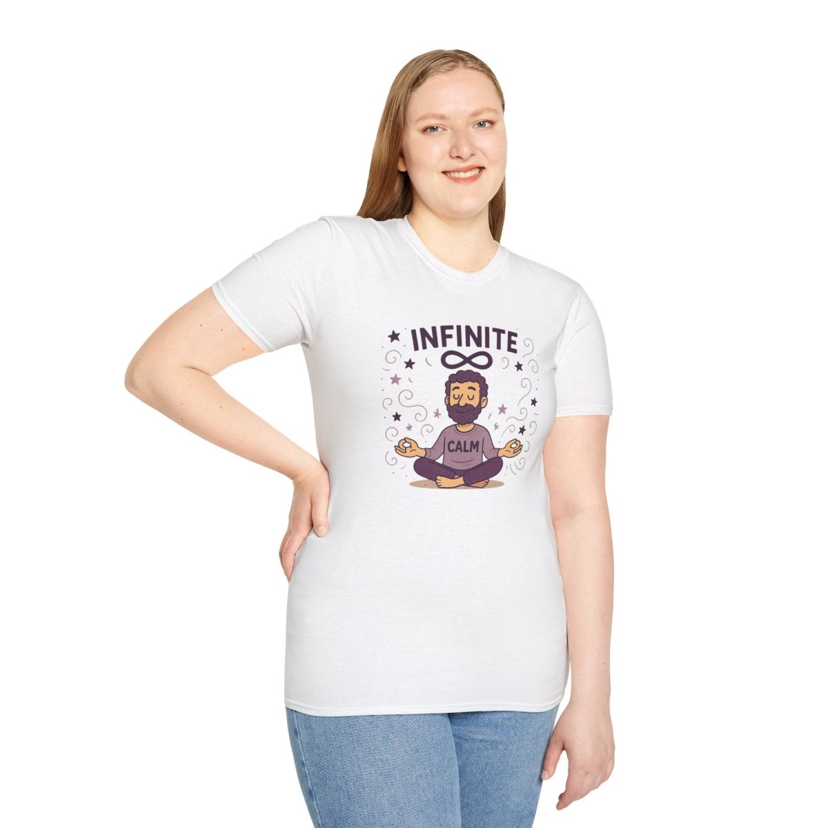 "Infinite Calm" Meditation Vibes T-Shirt - Unisex Softstyle Shirt, Gift for Yogis, Mindfulness, Relaxation, Zen Art Tee, Casual Everyday Wear - MINDSet Collection - AI Tee Hero