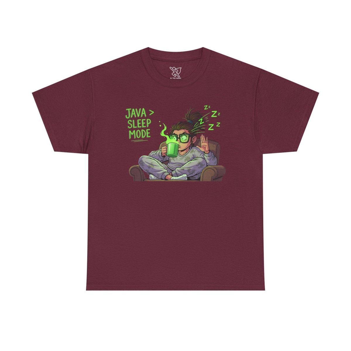"Java > Sleep Mode" CW - 1 Unisex Heavy Cotton Tee, Casual Wear, Gift for Coffee Lovers, Relaxation Shirt, Graphic Tee for Holidays - AI Tee Hero