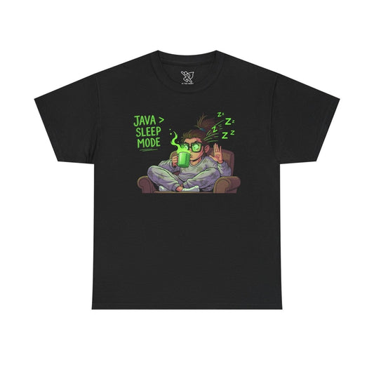 "Java > Sleep Mode" CW - 1 Unisex Heavy Cotton Tee, Casual Wear, Gift for Coffee Lovers, Relaxation Shirt, Graphic Tee for Holidays - AI Tee Hero
