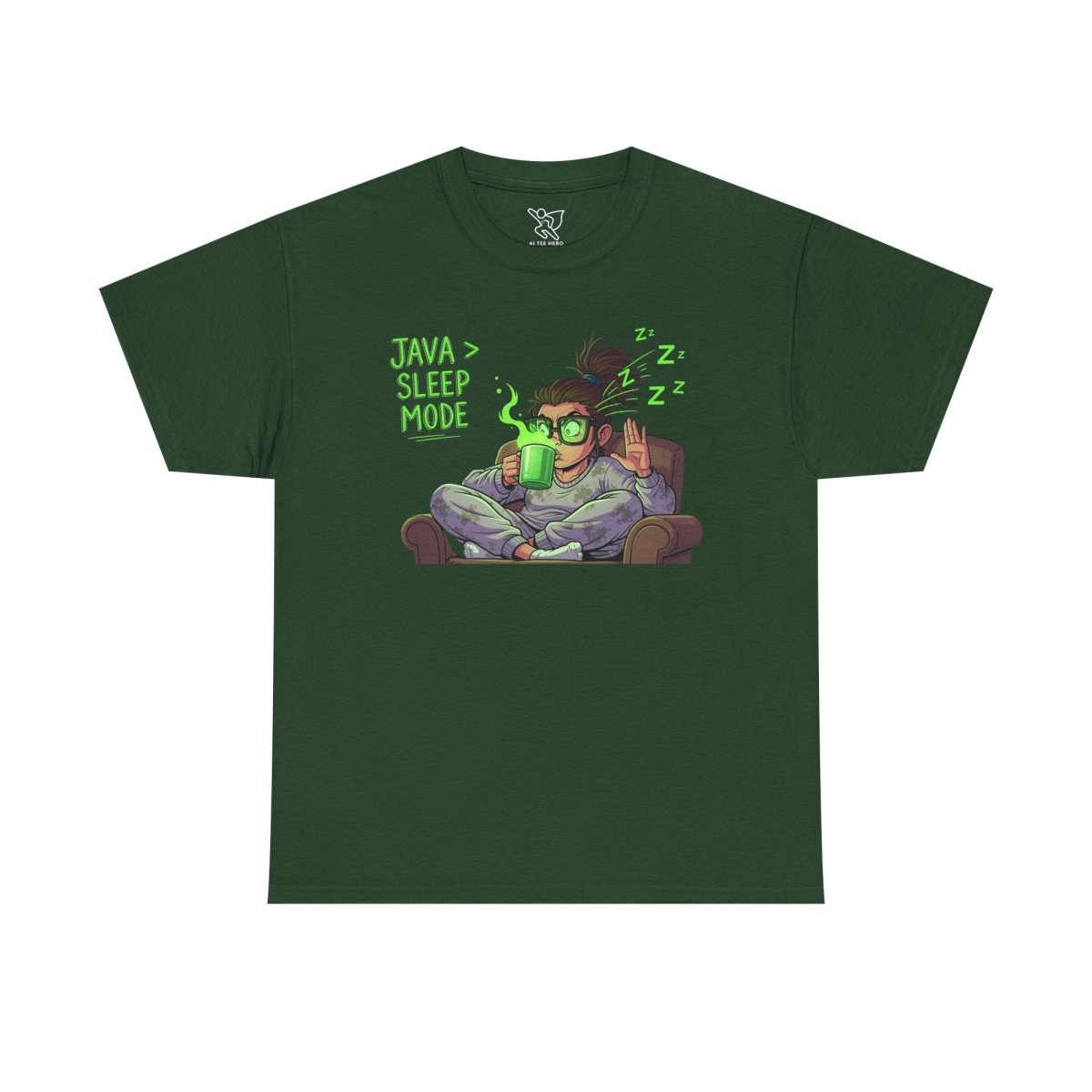 "Java > Sleep Mode" CW - 1 Unisex Heavy Cotton Tee, Casual Wear, Gift for Coffee Lovers, Relaxation Shirt, Graphic Tee for Holidays - AI Tee Hero