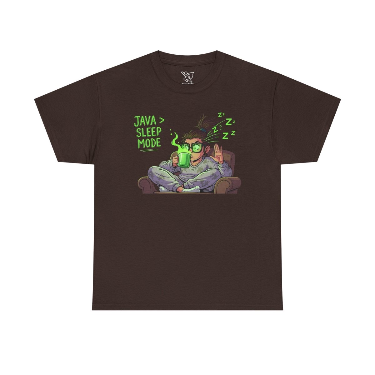 "Java > Sleep Mode" CW - 1 Unisex Heavy Cotton Tee, Casual Wear, Gift for Coffee Lovers, Relaxation Shirt, Graphic Tee for Holidays - AI Tee Hero