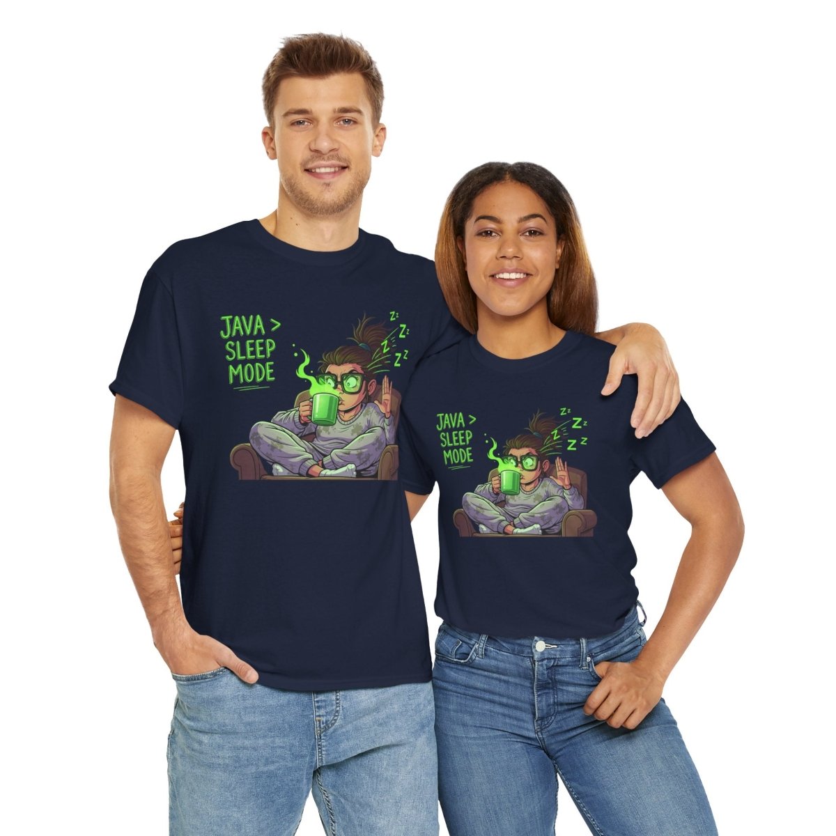 "Java > Sleep Mode" CW - 1 Unisex Heavy Cotton Tee, Casual Wear, Gift for Coffee Lovers, Relaxation Shirt, Graphic Tee for Holidays - AI Tee Hero