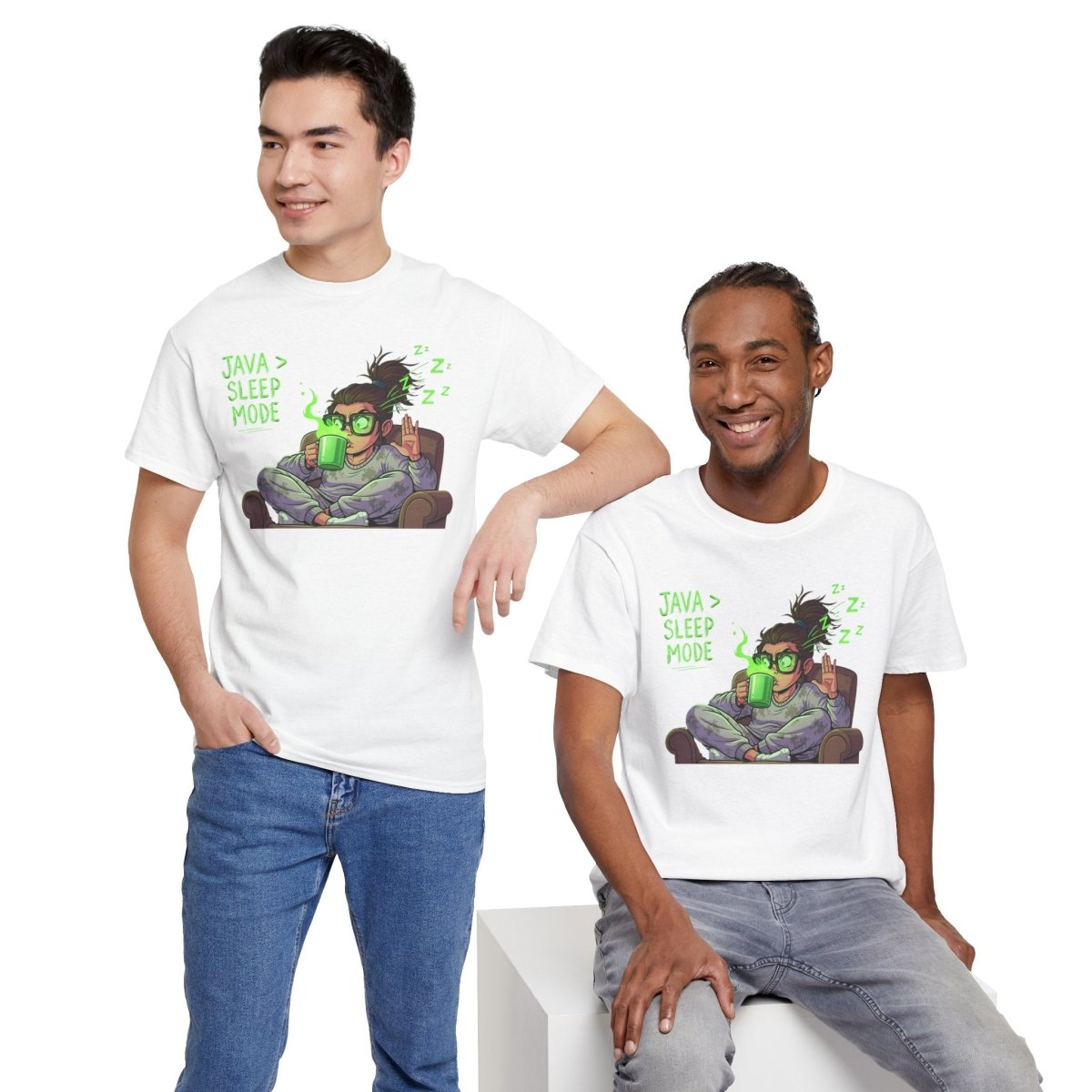 "Java > Sleep Mode" CW - 1 Unisex Heavy Cotton Tee, Casual Wear, Gift for Coffee Lovers, Relaxation Shirt, Graphic Tee for Holidays - AI Tee Hero