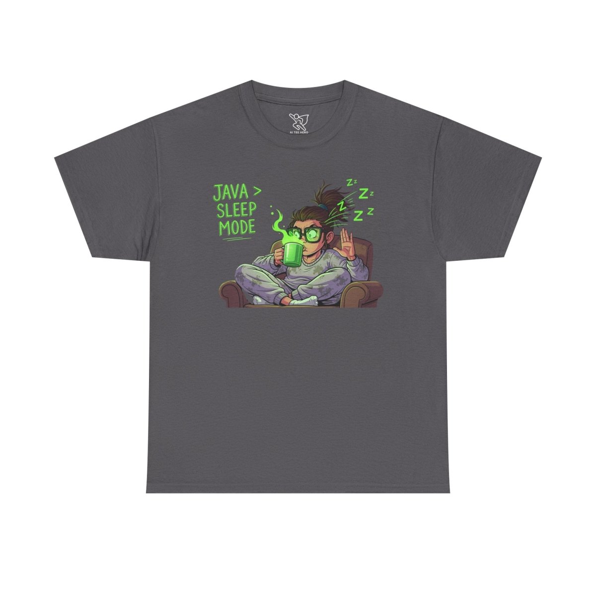 "Java > Sleep Mode" CW - 1 Unisex Heavy Cotton Tee, Casual Wear, Gift for Coffee Lovers, Relaxation Shirt, Graphic Tee for Holidays - AI Tee Hero