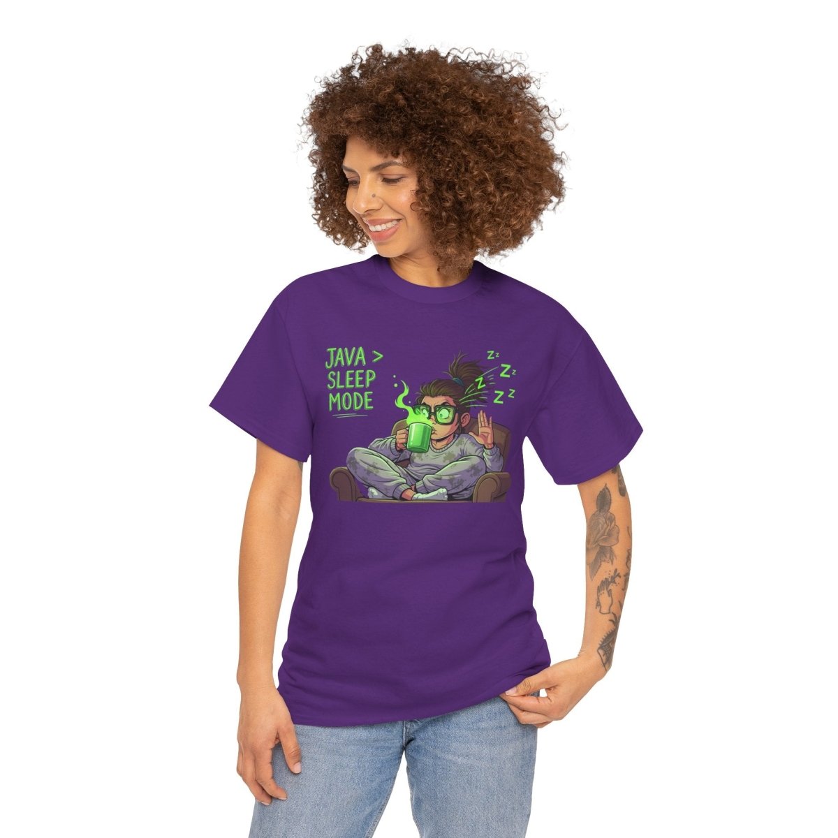 "Java > Sleep Mode" CW - 1 Unisex Heavy Cotton Tee, Casual Wear, Gift for Coffee Lovers, Relaxation Shirt, Graphic Tee for Holidays - AI Tee Hero