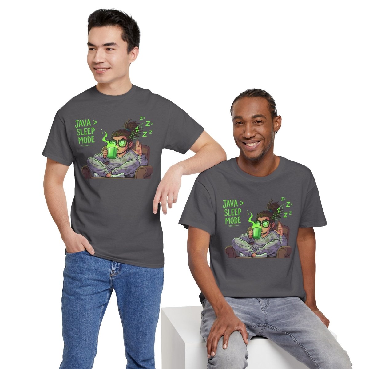 "Java > Sleep Mode" CW - 1 Unisex Heavy Cotton Tee, Casual Wear, Gift for Coffee Lovers, Relaxation Shirt, Graphic Tee for Holidays - AI Tee Hero