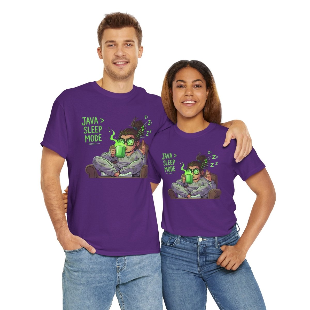 "Java > Sleep Mode" CW - 1 Unisex Heavy Cotton Tee, Casual Wear, Gift for Coffee Lovers, Relaxation Shirt, Graphic Tee for Holidays - AI Tee Hero
