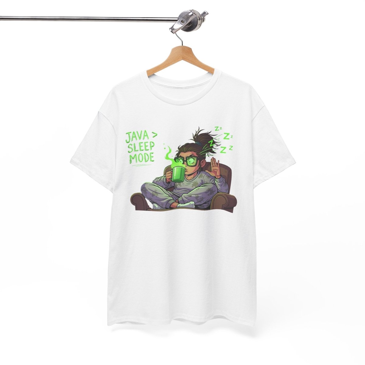 "Java > Sleep Mode" CW - 1 Unisex Heavy Cotton Tee, Casual Wear, Gift for Coffee Lovers, Relaxation Shirt, Graphic Tee for Holidays - AI Tee Hero