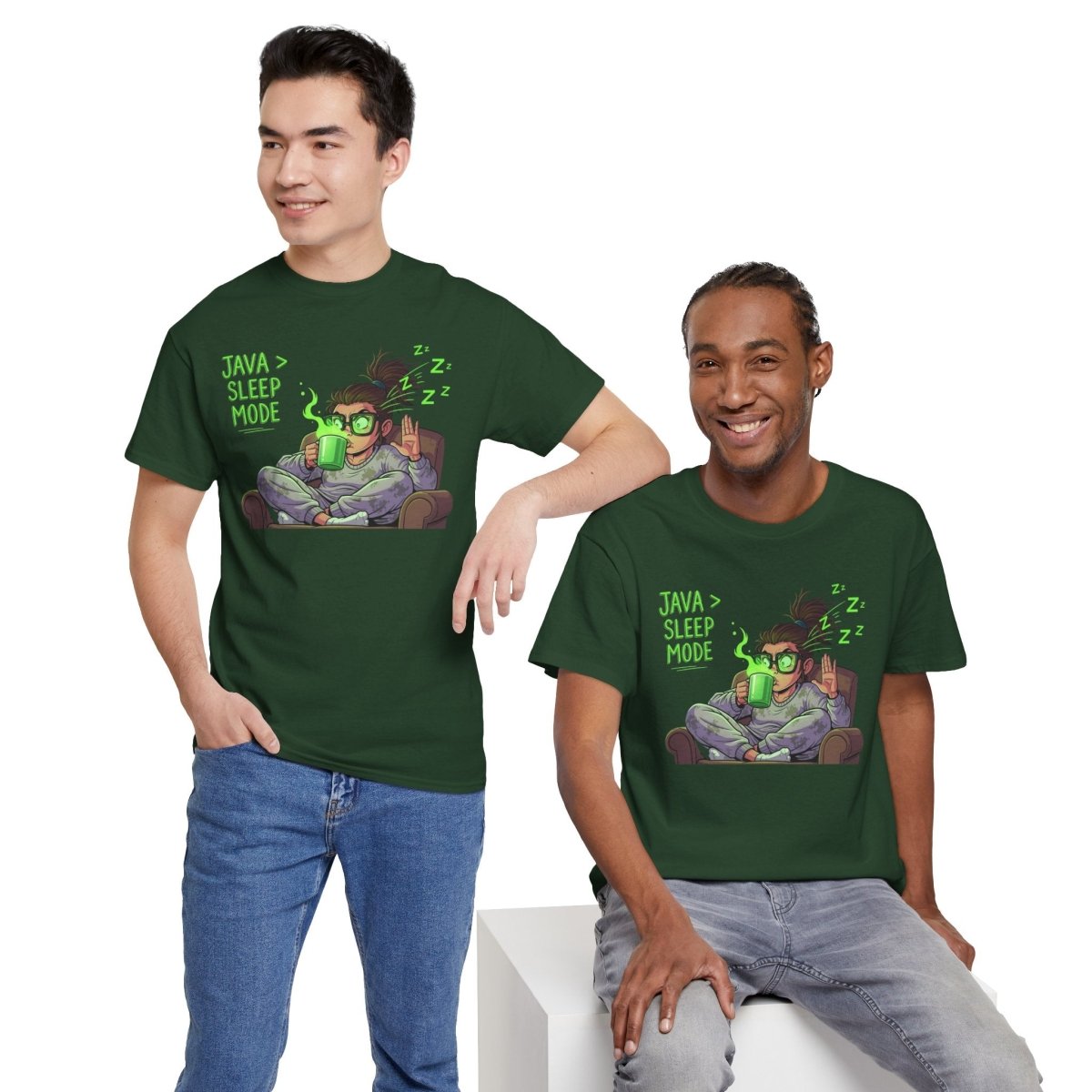 "Java > Sleep Mode" CW - 1 Unisex Heavy Cotton Tee, Casual Wear, Gift for Coffee Lovers, Relaxation Shirt, Graphic Tee for Holidays - AI Tee Hero
