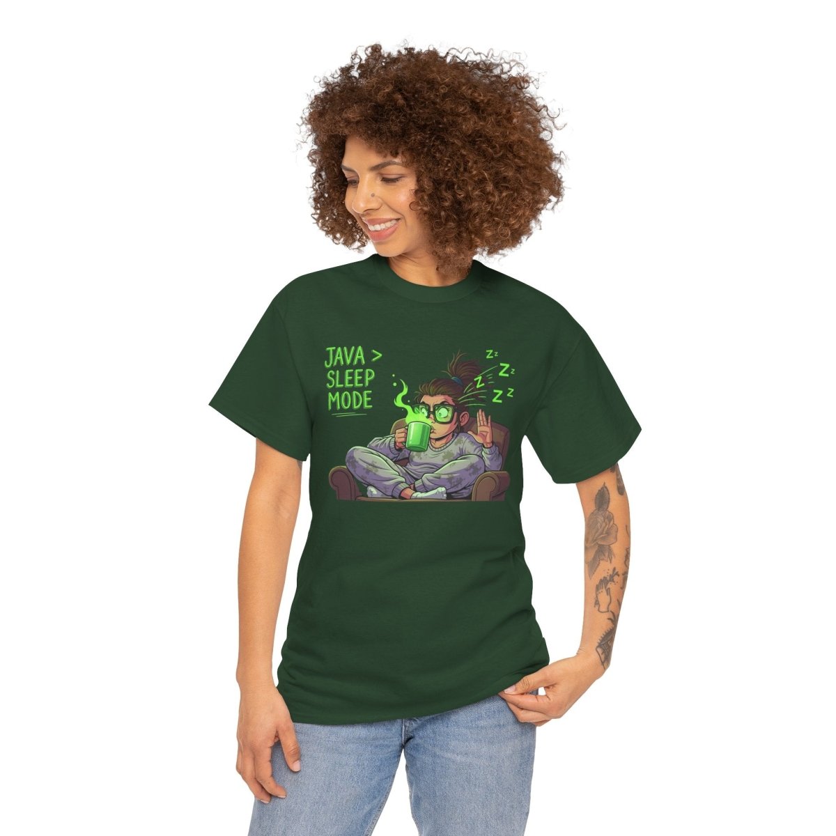 "Java > Sleep Mode" CW - 1 Unisex Heavy Cotton Tee, Casual Wear, Gift for Coffee Lovers, Relaxation Shirt, Graphic Tee for Holidays - AI Tee Hero