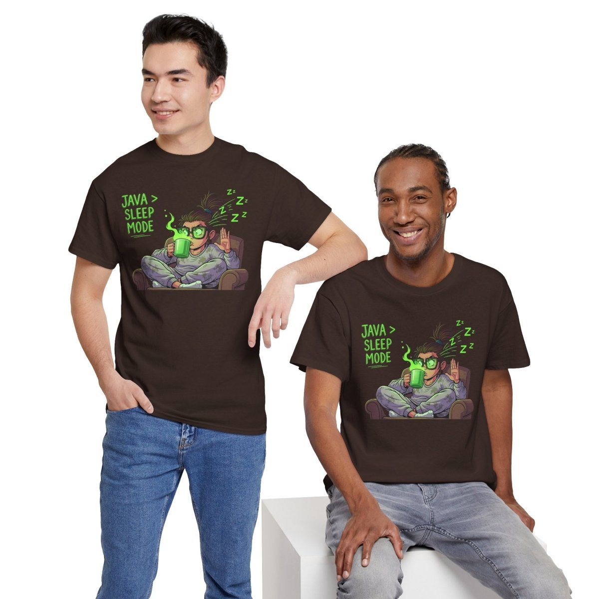 "Java > Sleep Mode" CW - 1 Unisex Heavy Cotton Tee, Casual Wear, Gift for Coffee Lovers, Relaxation Shirt, Graphic Tee for Holidays - AI Tee Hero