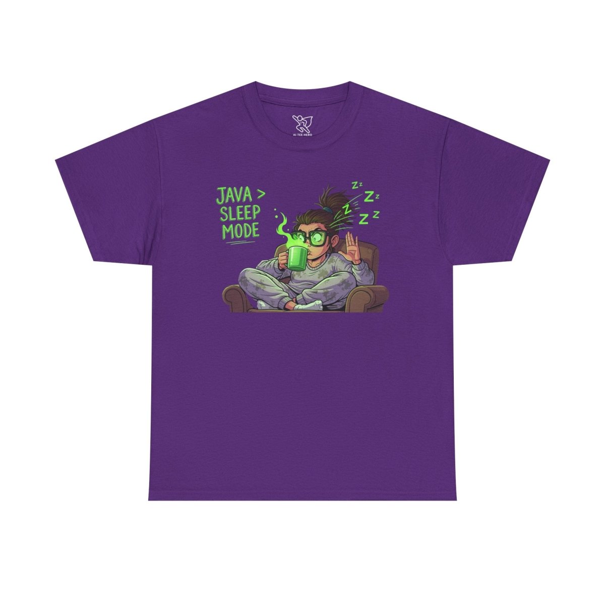 "Java > Sleep Mode" CW - 1 Unisex Heavy Cotton Tee, Casual Wear, Gift for Coffee Lovers, Relaxation Shirt, Graphic Tee for Holidays - AI Tee Hero