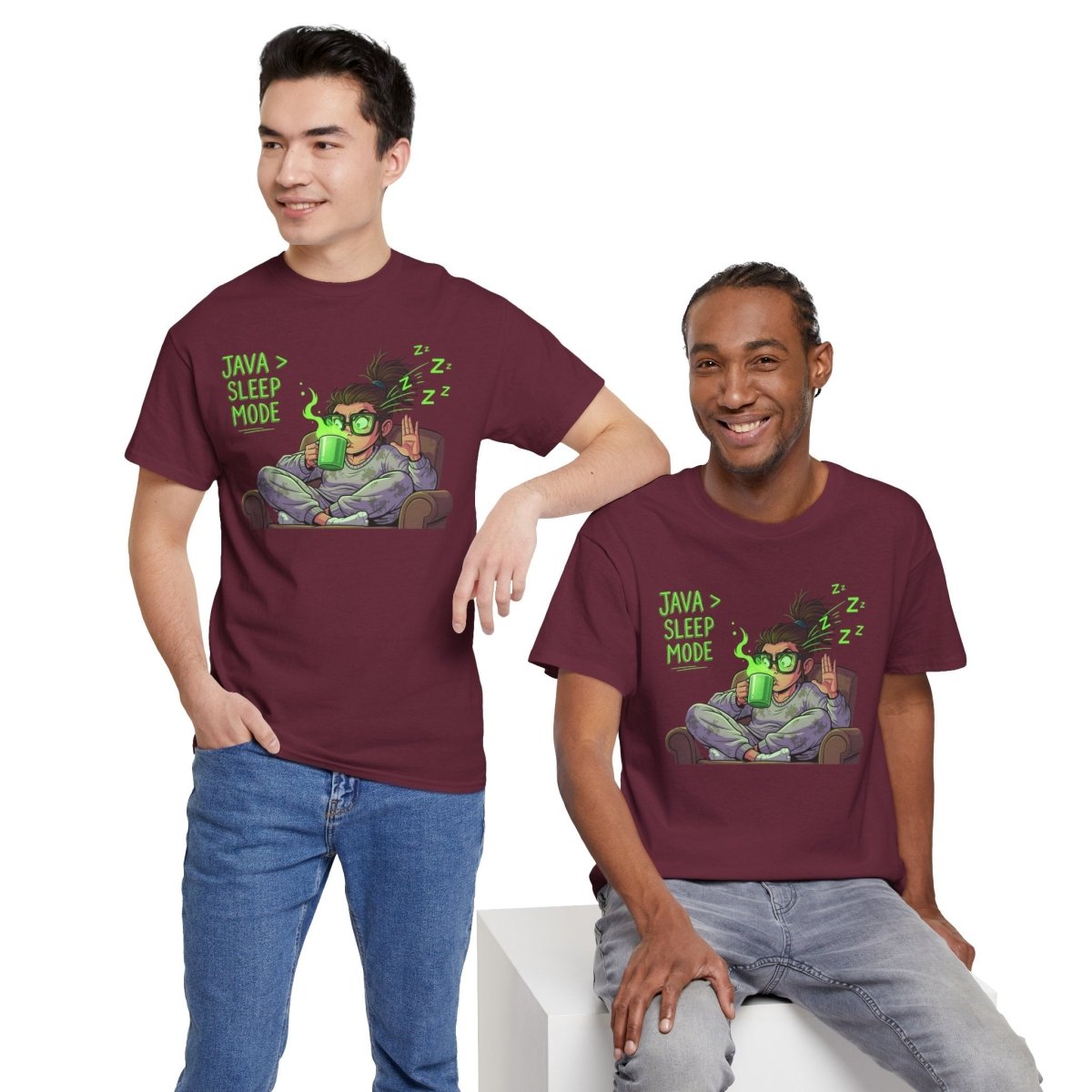 "Java > Sleep Mode" CW - 1 Unisex Heavy Cotton Tee, Casual Wear, Gift for Coffee Lovers, Relaxation Shirt, Graphic Tee for Holidays - AI Tee Hero