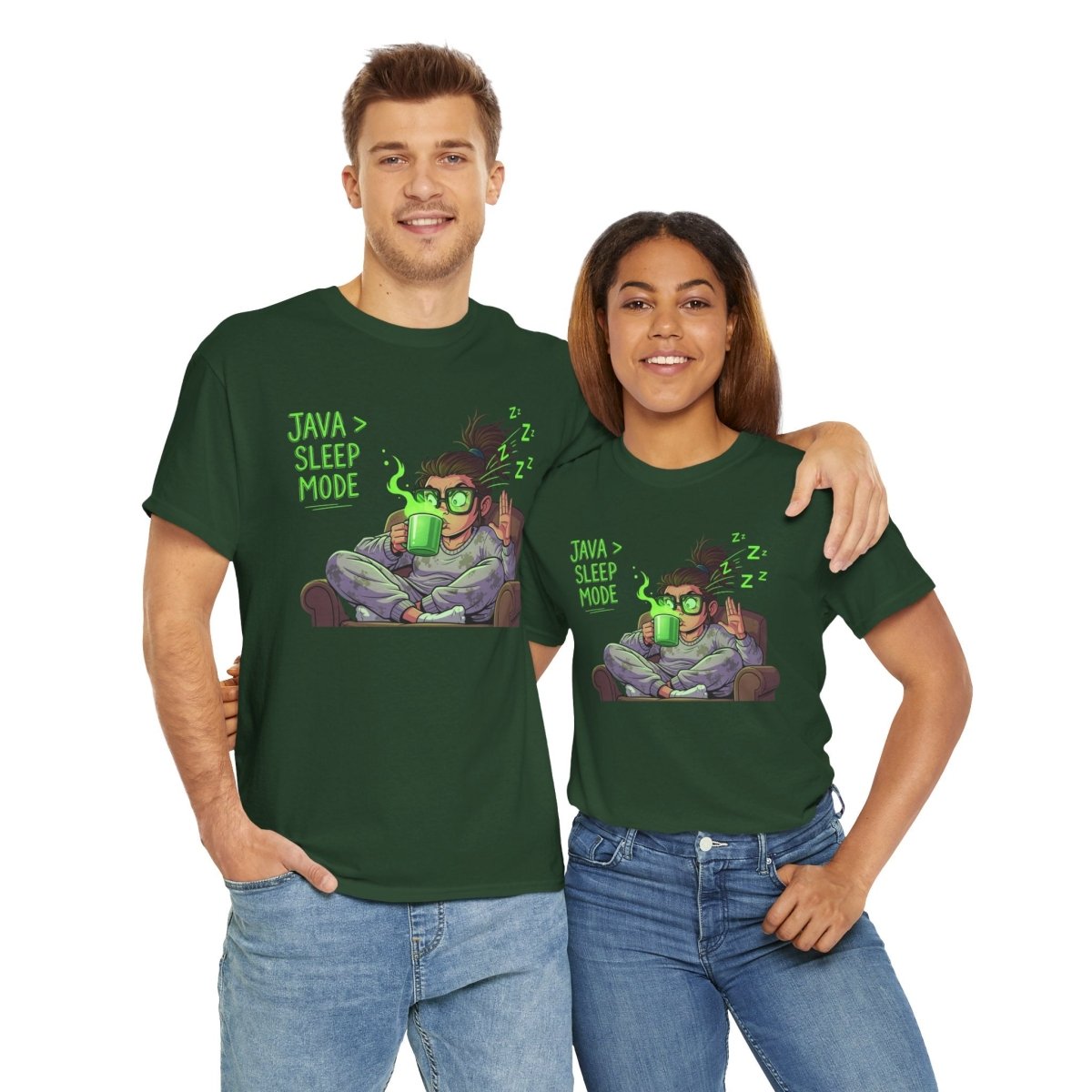 "Java > Sleep Mode" CW - 1 Unisex Heavy Cotton Tee, Casual Wear, Gift for Coffee Lovers, Relaxation Shirt, Graphic Tee for Holidays - AI Tee Hero