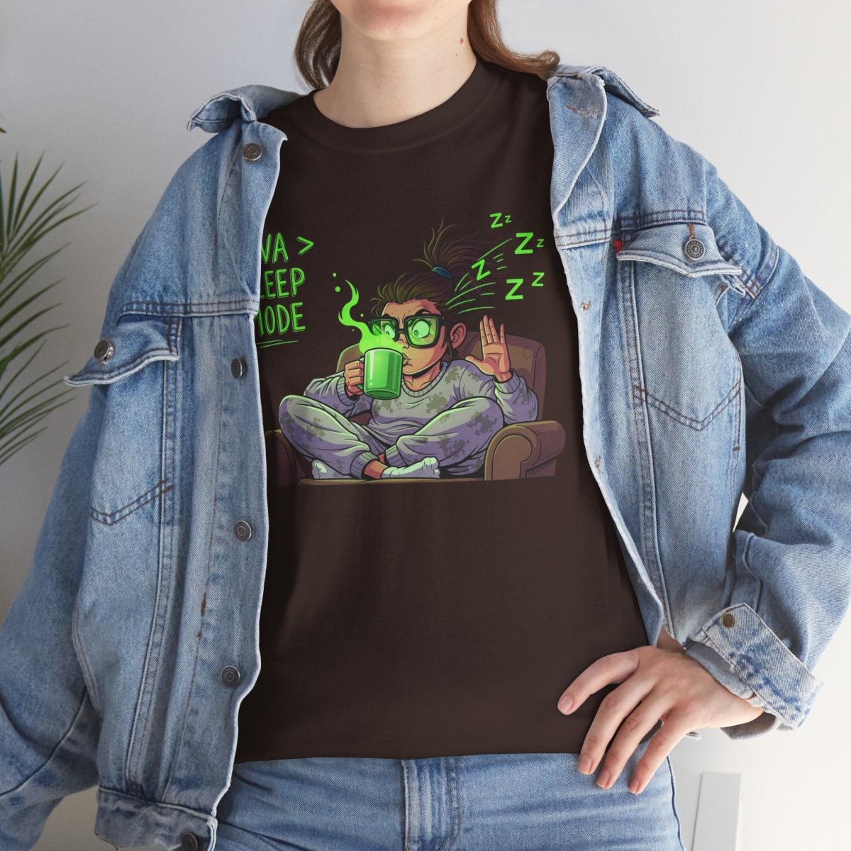 "Java > Sleep Mode" CW - 1 Unisex Heavy Cotton Tee, Casual Wear, Gift for Coffee Lovers, Relaxation Shirt, Graphic Tee for Holidays - AI Tee Hero