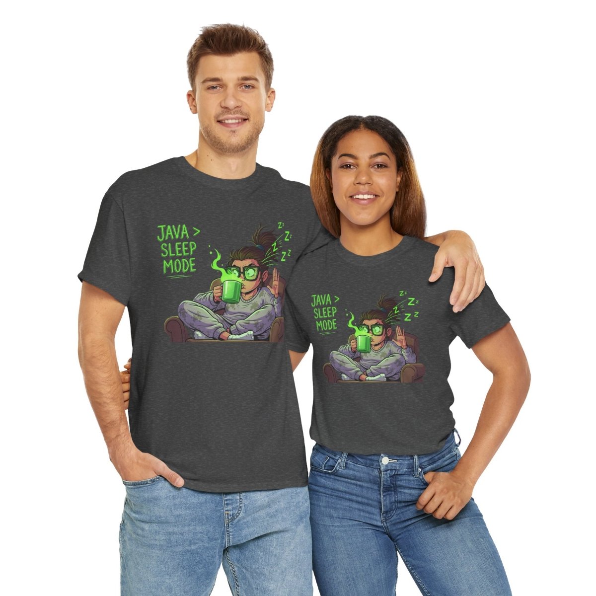 "Java > Sleep Mode" CW - 1 Unisex Heavy Cotton Tee, Casual Wear, Gift for Coffee Lovers, Relaxation Shirt, Graphic Tee for Holidays - AI Tee Hero