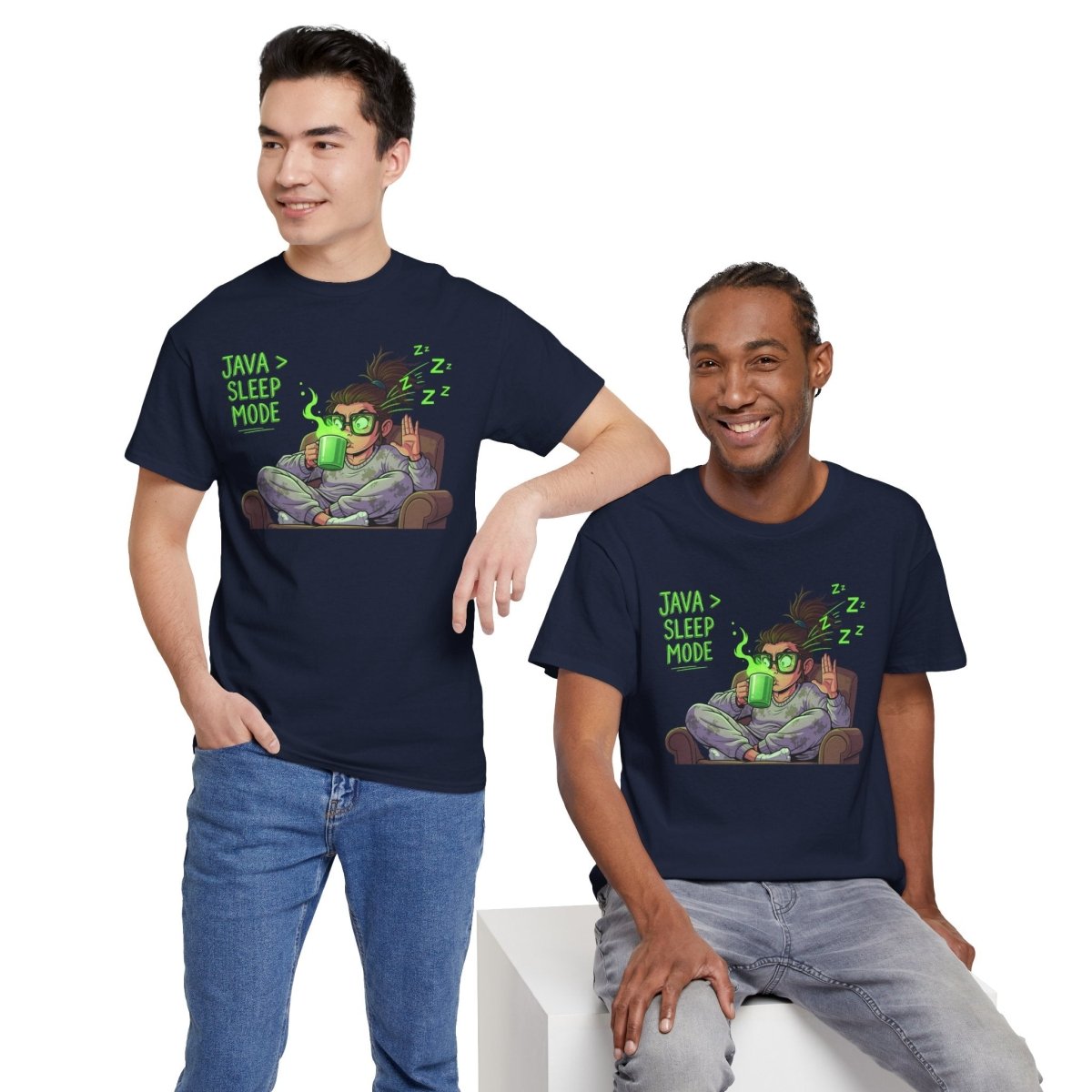 "Java > Sleep Mode" CW - 1 Unisex Heavy Cotton Tee, Casual Wear, Gift for Coffee Lovers, Relaxation Shirt, Graphic Tee for Holidays - AI Tee Hero