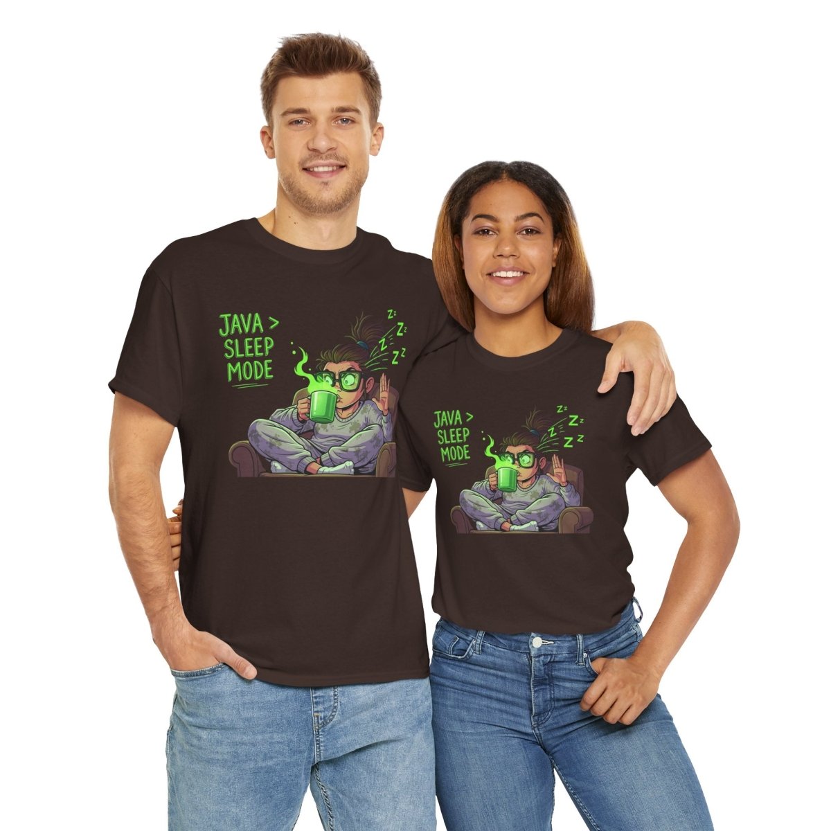 "Java > Sleep Mode" CW - 1 Unisex Heavy Cotton Tee, Casual Wear, Gift for Coffee Lovers, Relaxation Shirt, Graphic Tee for Holidays - AI Tee Hero