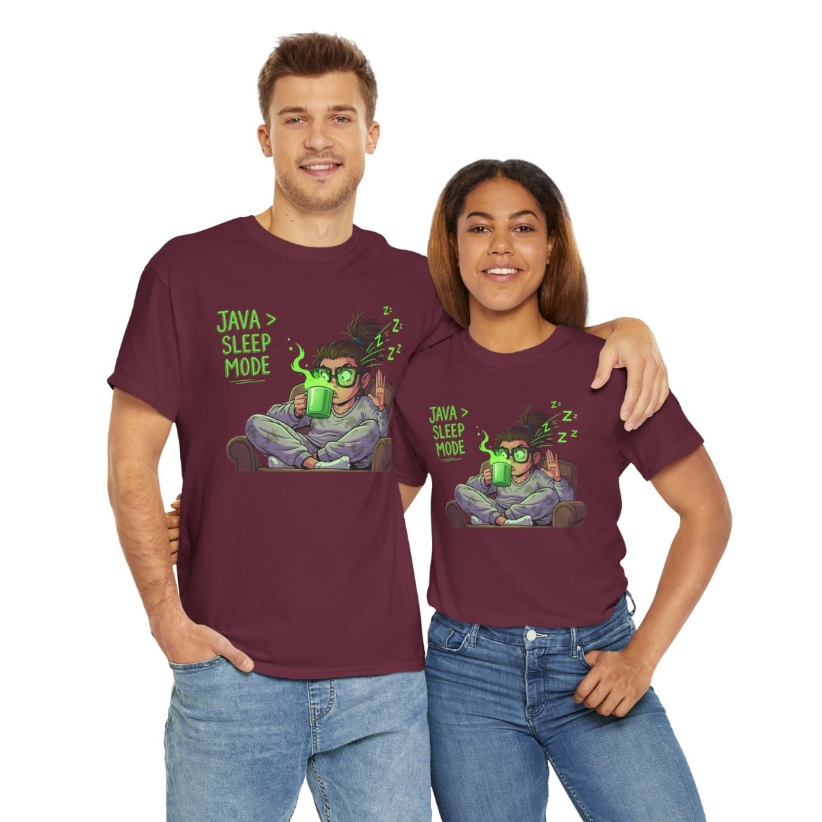 "Java > Sleep Mode" CW - 1 Unisex Heavy Cotton Tee, Casual Wear, Gift for Coffee Lovers, Relaxation Shirt, Graphic Tee for Holidays - AI Tee Hero