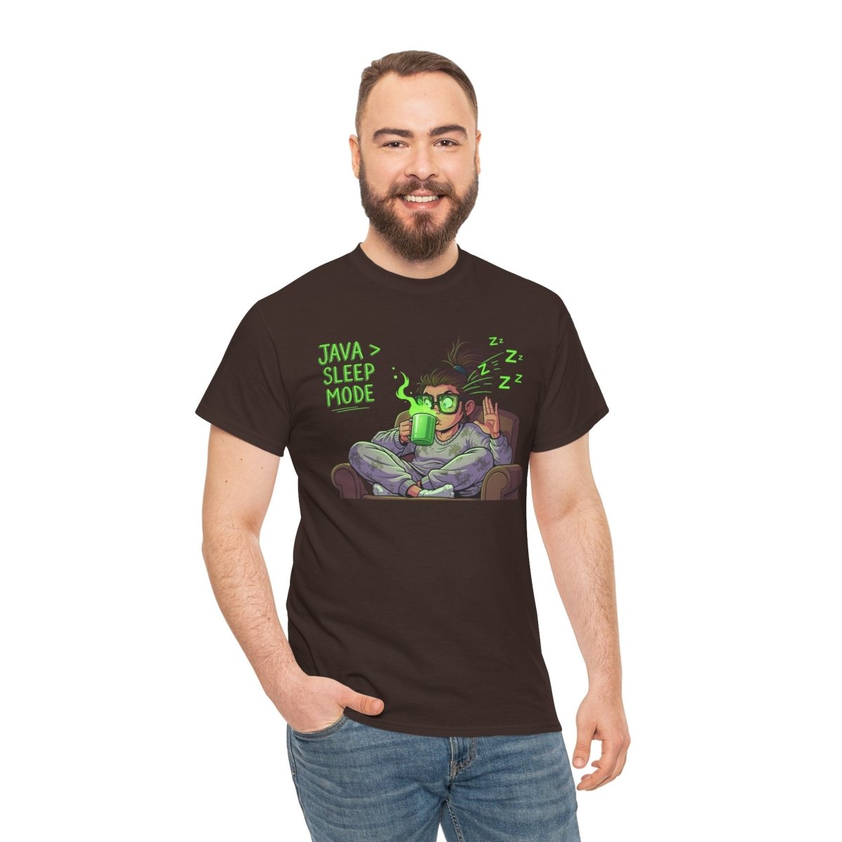 "Java > Sleep Mode" CW - 1 Unisex Heavy Cotton Tee, Casual Wear, Gift for Coffee Lovers, Relaxation Shirt, Graphic Tee for Holidays - AI Tee Hero