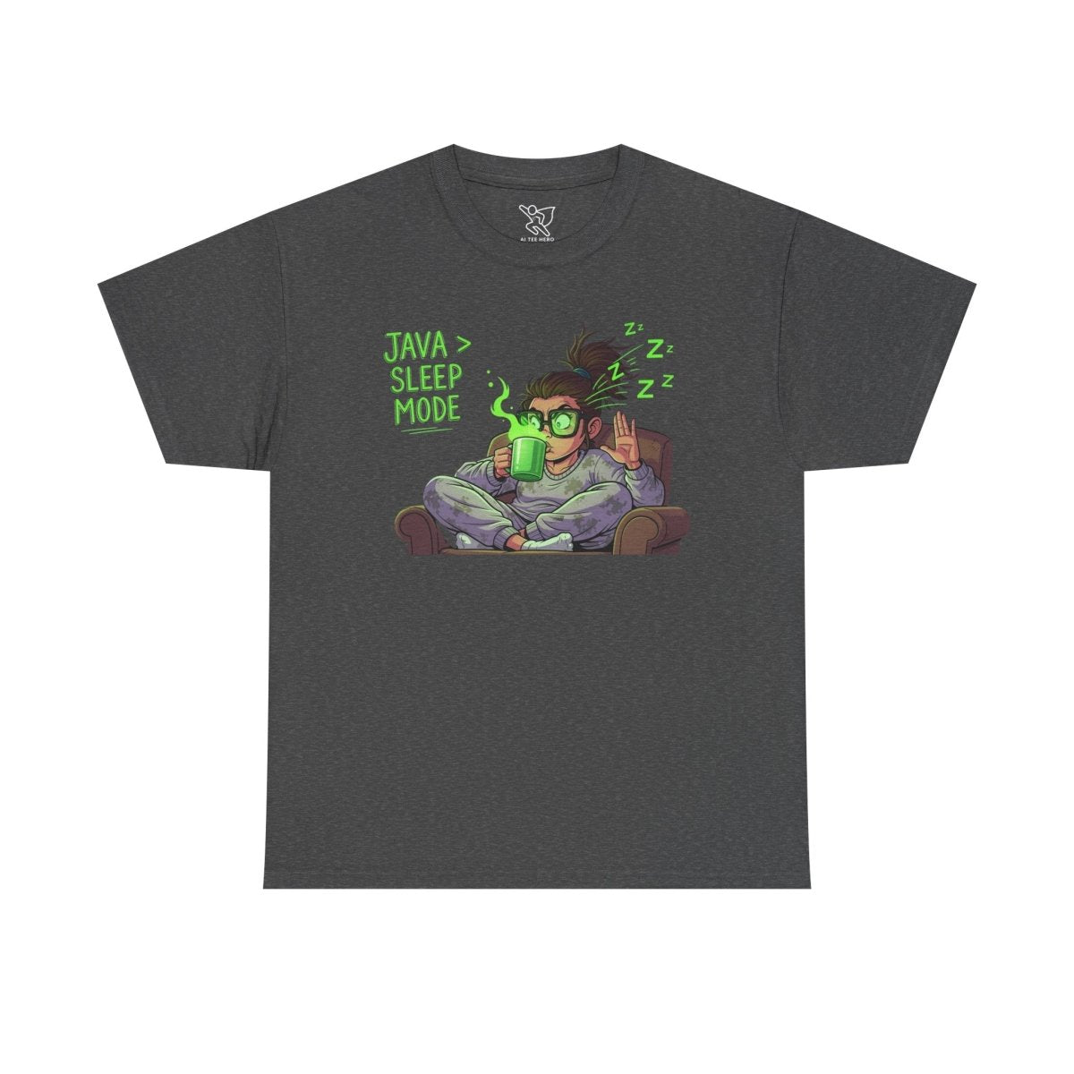 "Java > Sleep Mode" CW - 1 Unisex Heavy Cotton Tee, Casual Wear, Gift for Coffee Lovers, Relaxation Shirt, Graphic Tee for Holidays - AI Tee Hero