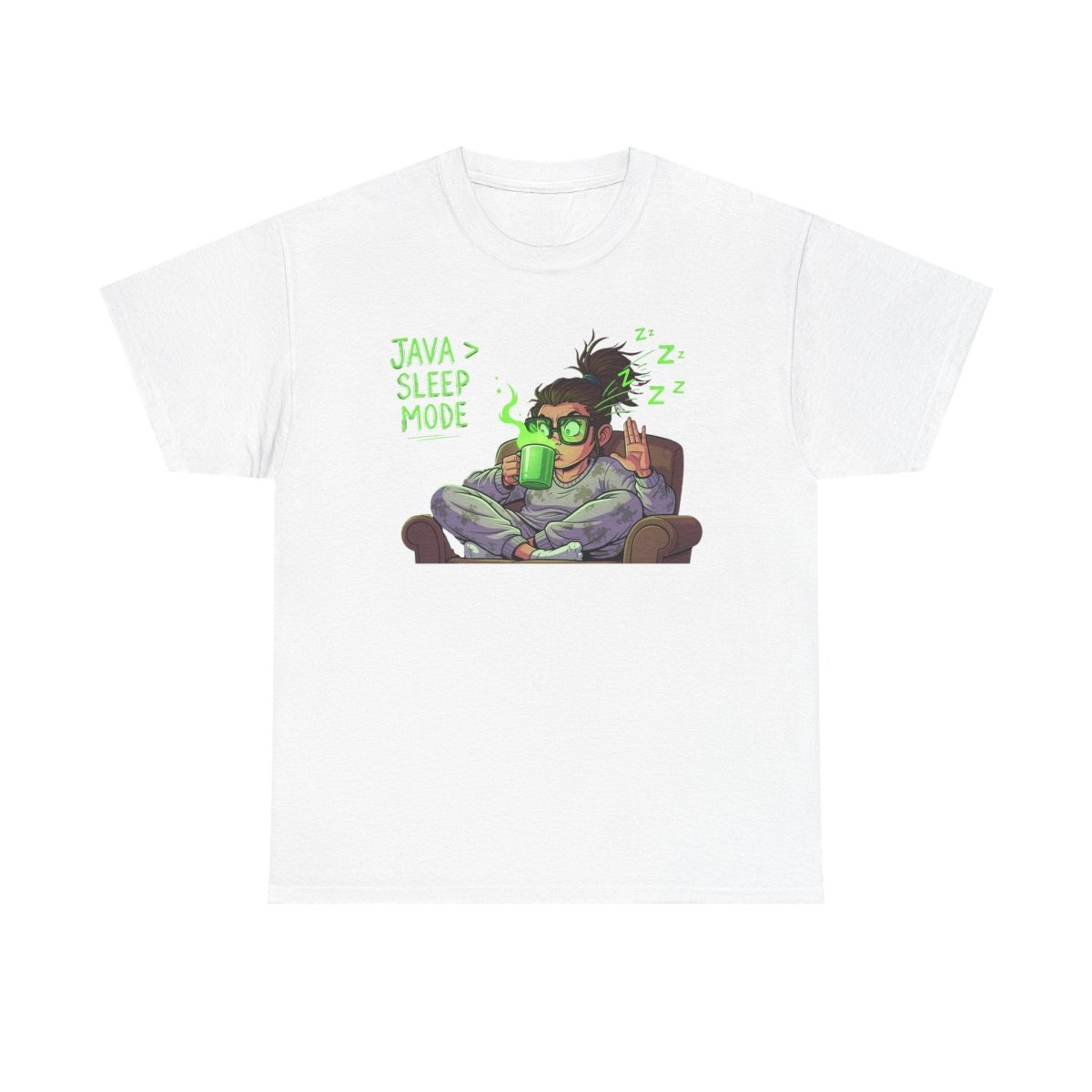 "Java > Sleep Mode" CW - 1 Unisex Heavy Cotton Tee, Casual Wear, Gift for Coffee Lovers, Relaxation Shirt, Graphic Tee for Holidays - AI Tee Hero