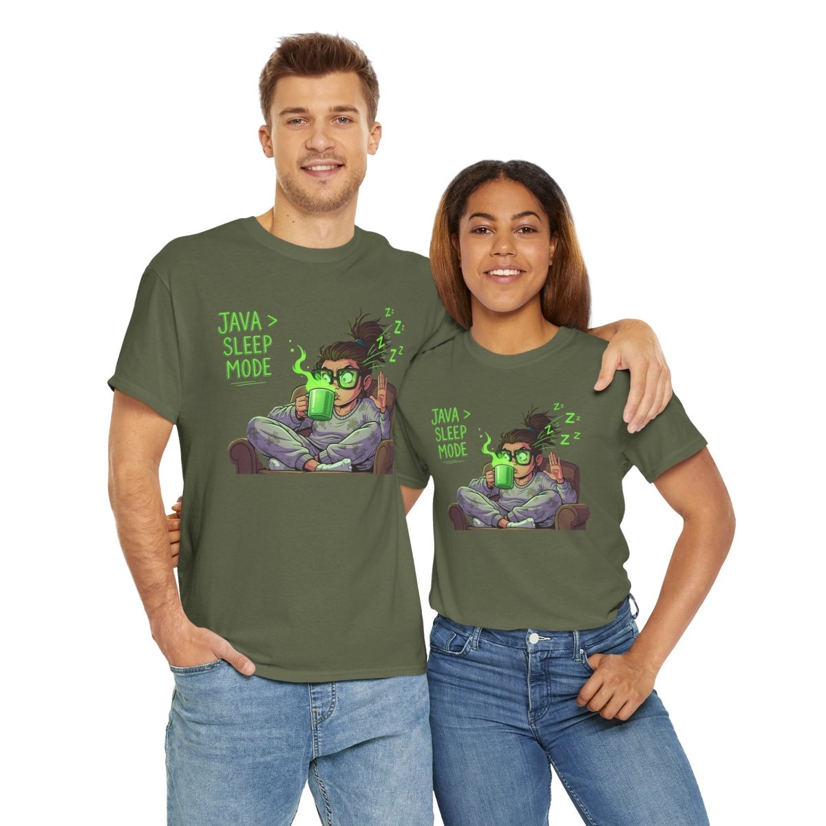 "Java > Sleep Mode" CW - 1 Unisex Heavy Cotton Tee, Casual Wear, Gift for Coffee Lovers, Relaxation Shirt, Graphic Tee for Holidays - AI Tee Hero