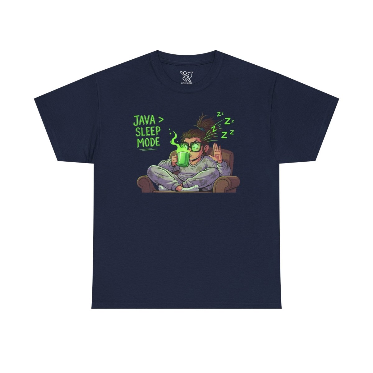 "Java > Sleep Mode" CW - 1 Unisex Heavy Cotton Tee, Casual Wear, Gift for Coffee Lovers, Relaxation Shirt, Graphic Tee for Holidays - AI Tee Hero