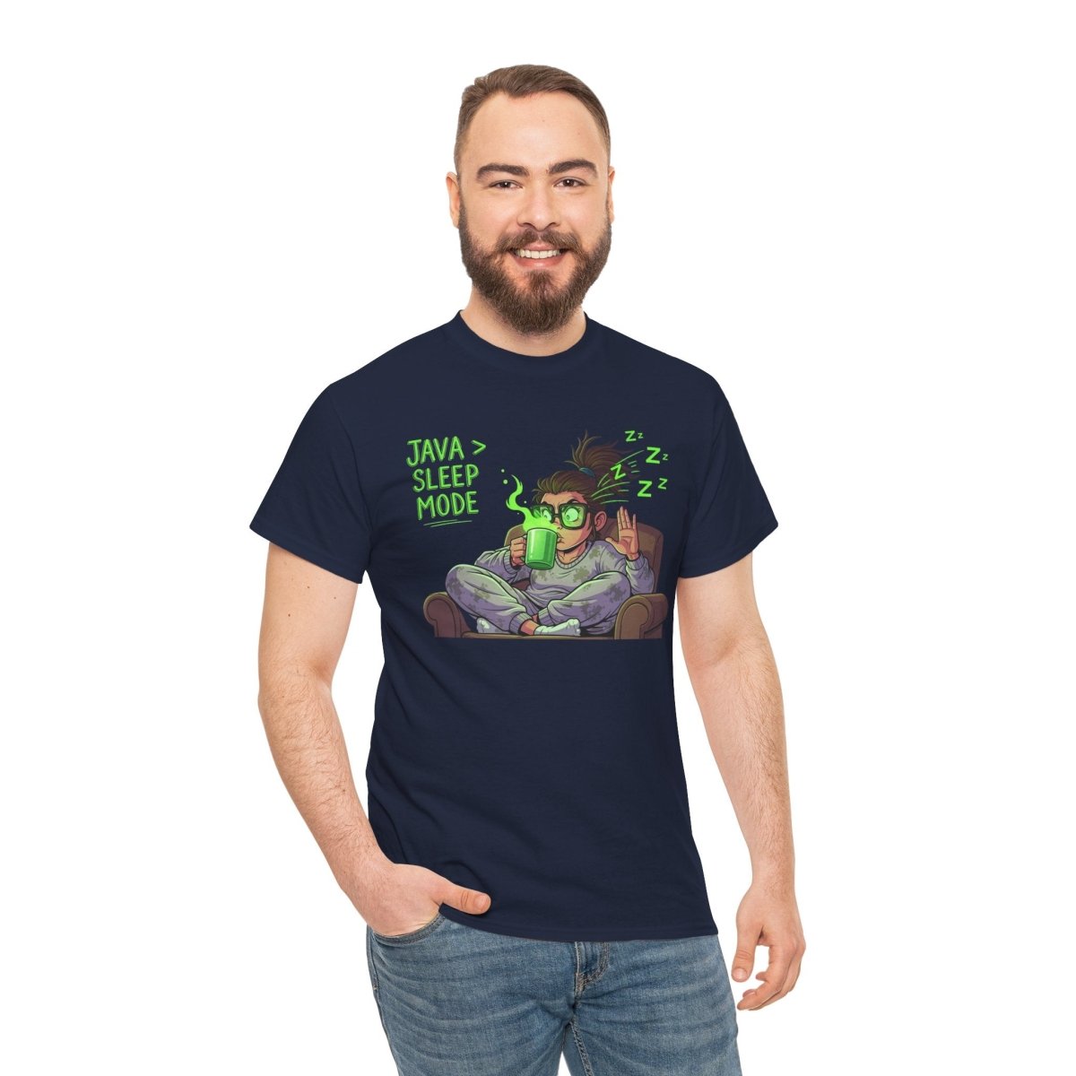 "Java > Sleep Mode" CW - 1 Unisex Heavy Cotton Tee, Casual Wear, Gift for Coffee Lovers, Relaxation Shirt, Graphic Tee for Holidays - AI Tee Hero