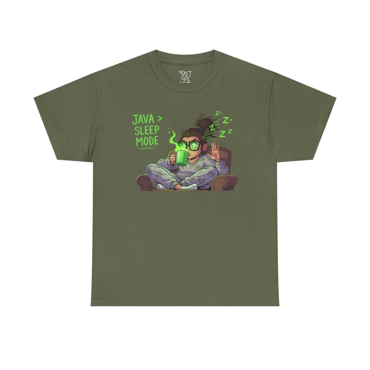 "Java > Sleep Mode" CW - 1 Unisex Heavy Cotton Tee, Casual Wear, Gift for Coffee Lovers, Relaxation Shirt, Graphic Tee for Holidays - AI Tee Hero