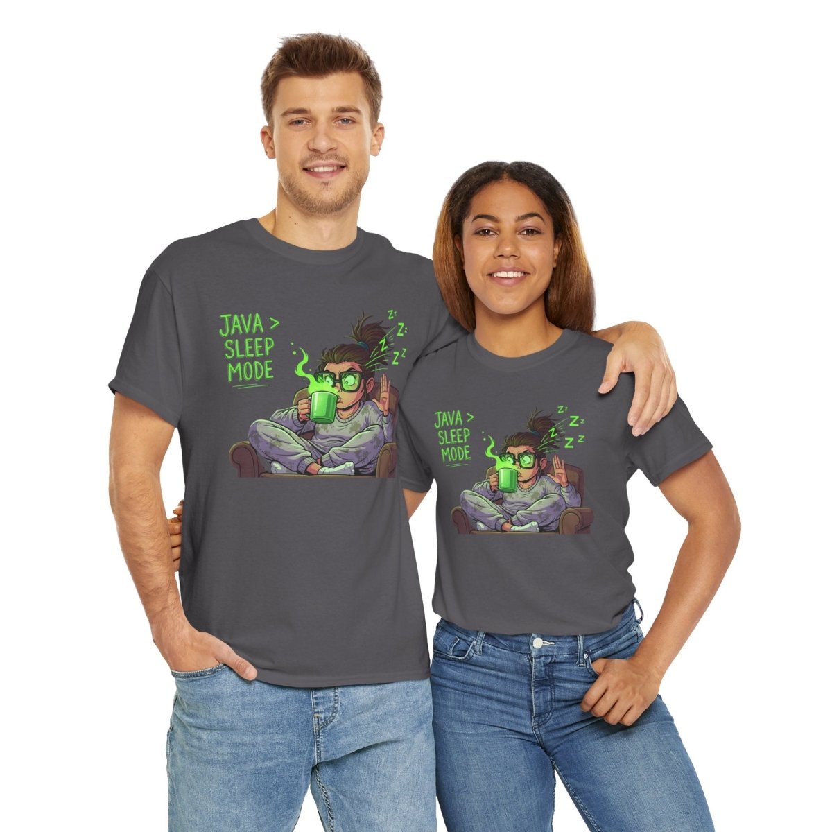 "Java > Sleep Mode" CW - 1 Unisex Heavy Cotton Tee, Casual Wear, Gift for Coffee Lovers, Relaxation Shirt, Graphic Tee for Holidays - AI Tee Hero
