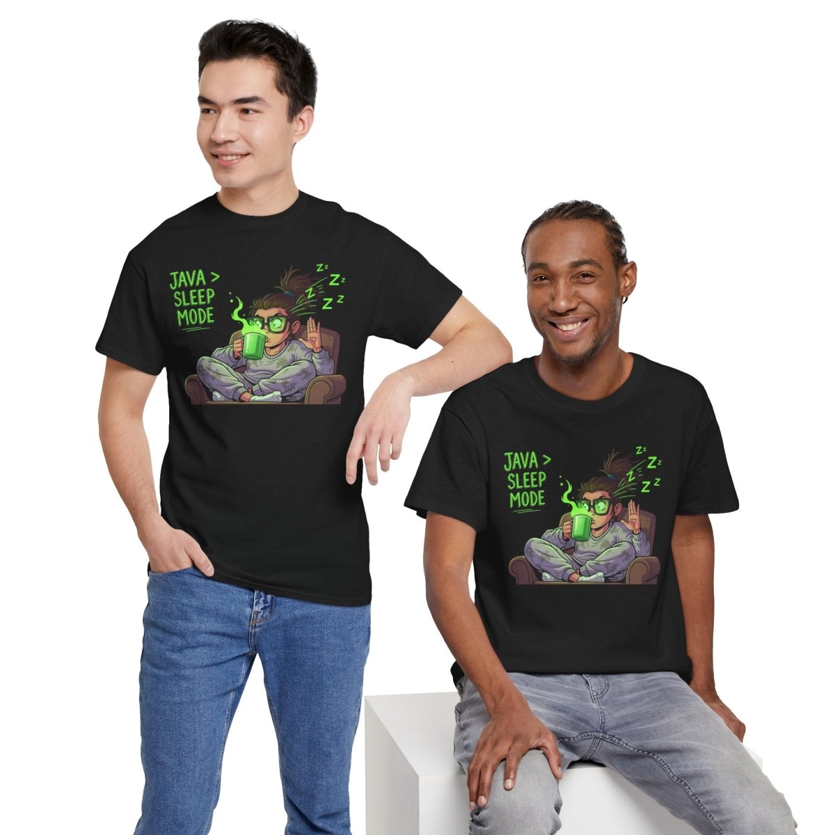 "Java > Sleep Mode" CW - 1 Unisex Heavy Cotton Tee, Casual Wear, Gift for Coffee Lovers, Relaxation Shirt, Graphic Tee for Holidays - AI Tee Hero