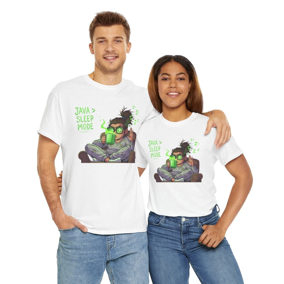 "Java > Sleep Mode" CW - 1 Unisex Heavy Cotton Tee, Casual Wear, Gift for Coffee Lovers, Relaxation Shirt, Graphic Tee for Holidays - AI Tee Hero