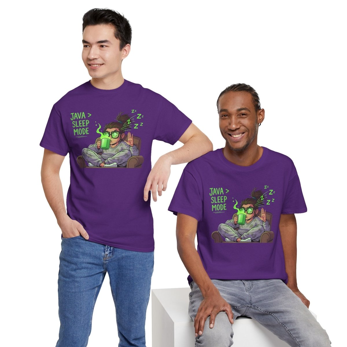 "Java > Sleep Mode" CW - 1 Unisex Heavy Cotton Tee, Casual Wear, Gift for Coffee Lovers, Relaxation Shirt, Graphic Tee for Holidays - AI Tee Hero