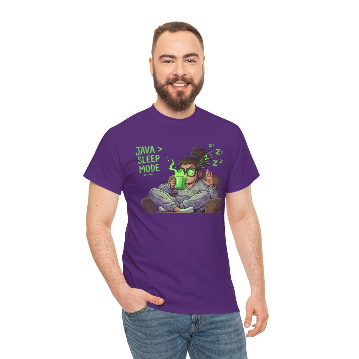 "Java > Sleep Mode" CW - 1 Unisex Heavy Cotton Tee, Casual Wear, Gift for Coffee Lovers, Relaxation Shirt, Graphic Tee for Holidays - AI Tee Hero