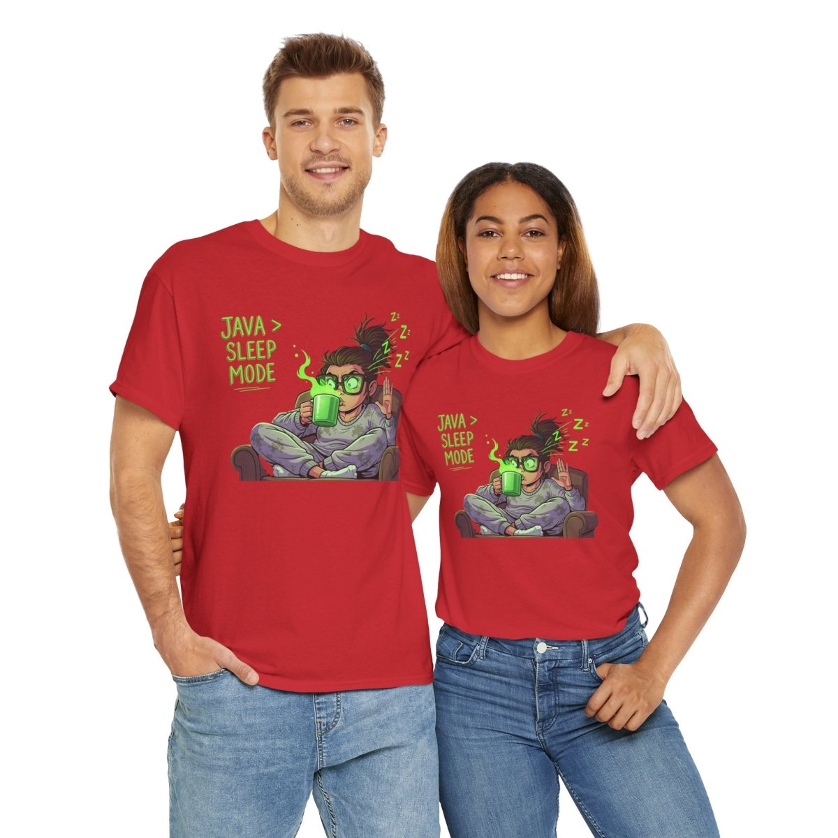 "Java > Sleep Mode" CW - 1 Unisex Heavy Cotton Tee, Casual Wear, Gift for Coffee Lovers, Relaxation Shirt, Graphic Tee for Holidays - AI Tee Hero