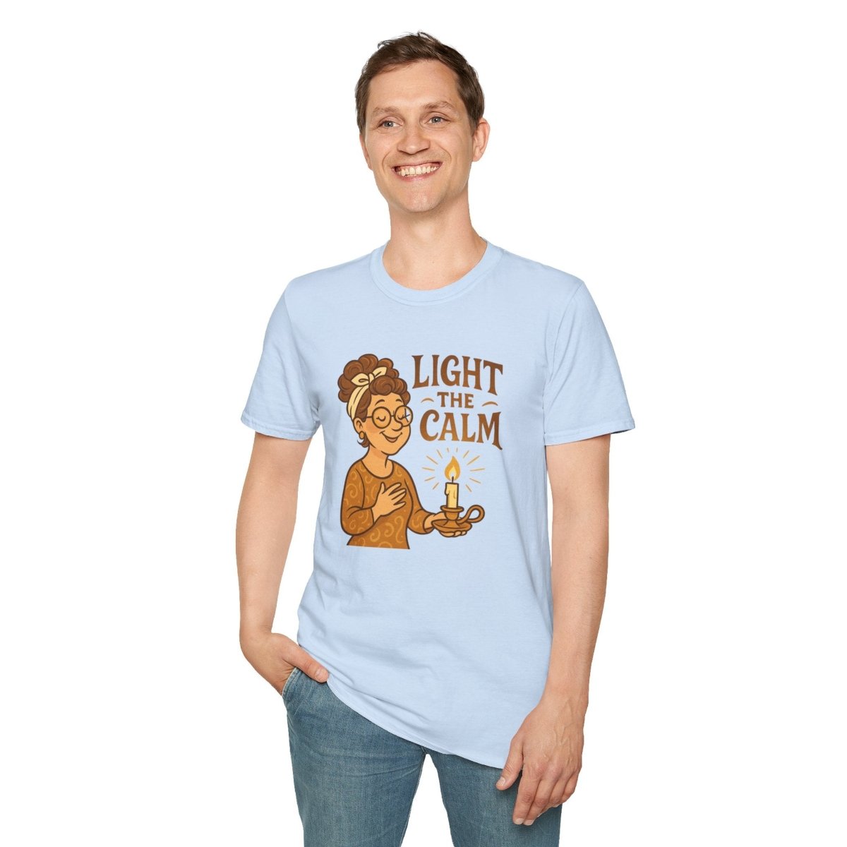 "Light the Calm" Unisex Softstyle Tee, Wellness Apparel, Cozy Gift, Self - Care Shirt, Mindfulness Clothing, Hopeful Message Tee - MINDSet Collection - AI Tee Hero