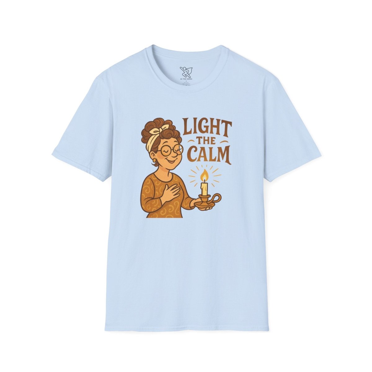 "Light the Calm" Unisex Softstyle Tee, Wellness Apparel, Cozy Gift, Self - Care Shirt, Mindfulness Clothing, Hopeful Message Tee - MINDSet Collection - AI Tee Hero