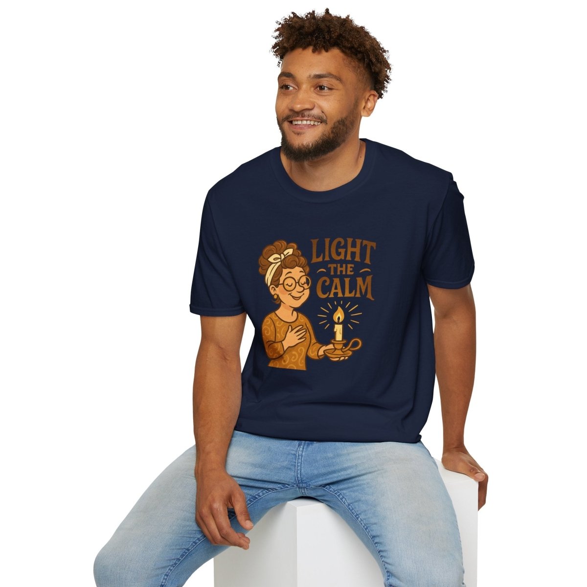 "Light the Calm" Unisex Softstyle Tee, Wellness Apparel, Cozy Gift, Self - Care Shirt, Mindfulness Clothing, Hopeful Message Tee - MINDSet Collection - AI Tee Hero